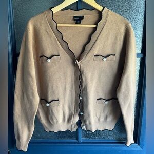 Adrienne Vittadini Tan Cardigan with Black Accents